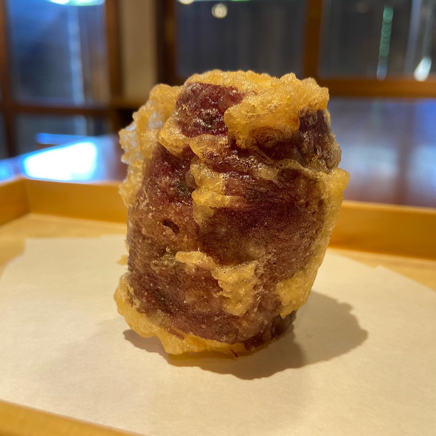 坊ちゃんカボチャと金時芋の天ぷらです。どちらも、中ホクホクで甘いですよ。